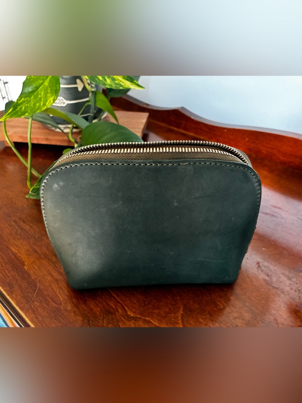 Parker Clay Leather Travel Pouch/Toiletries/Make-Up Bag Dark Green